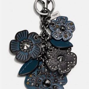 Coach Blue and Black Floral Charm/Keychain